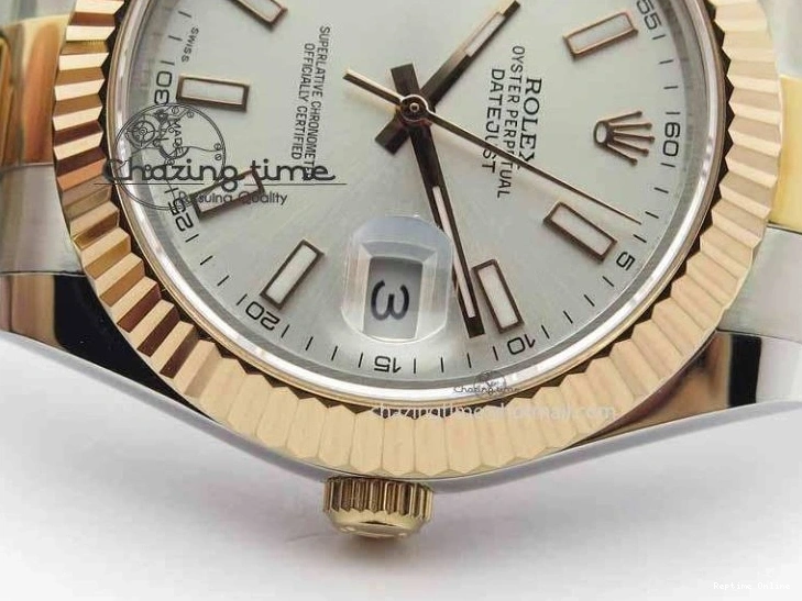 0127 DateJust II 41mm SS RG BP Maker Best Edition Silver Sticks Dial On SS RG Bracelet SA Comfortable 3716
